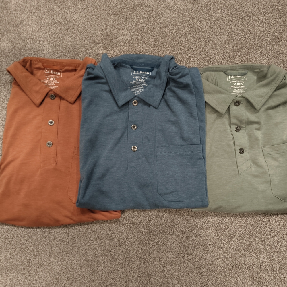L.L. Bean Men's Polo Shirt Trio - Rust, Teal, Sage